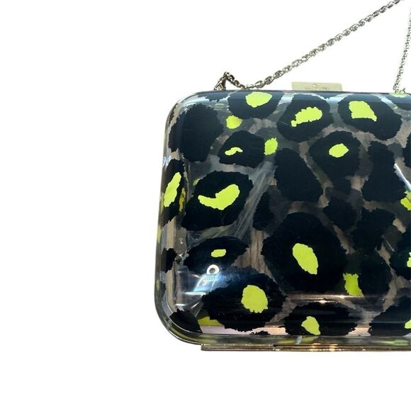 VALENTINO GARAVANI Black Yellow Leopard Print Acrylic Framed Clutch Chainlink - Picture 12 of 15